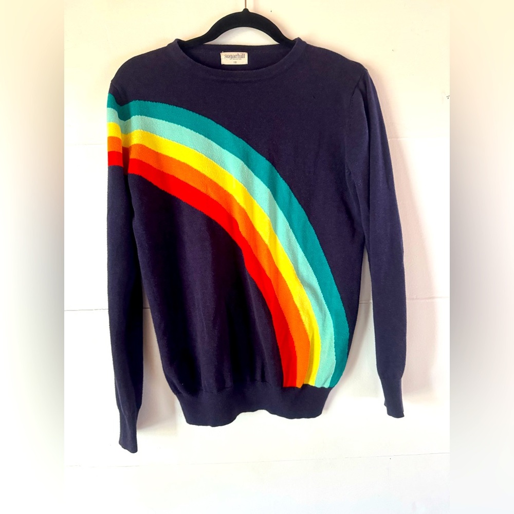 Brighton Navy Crewneck Sweater with Rainbow Stripe